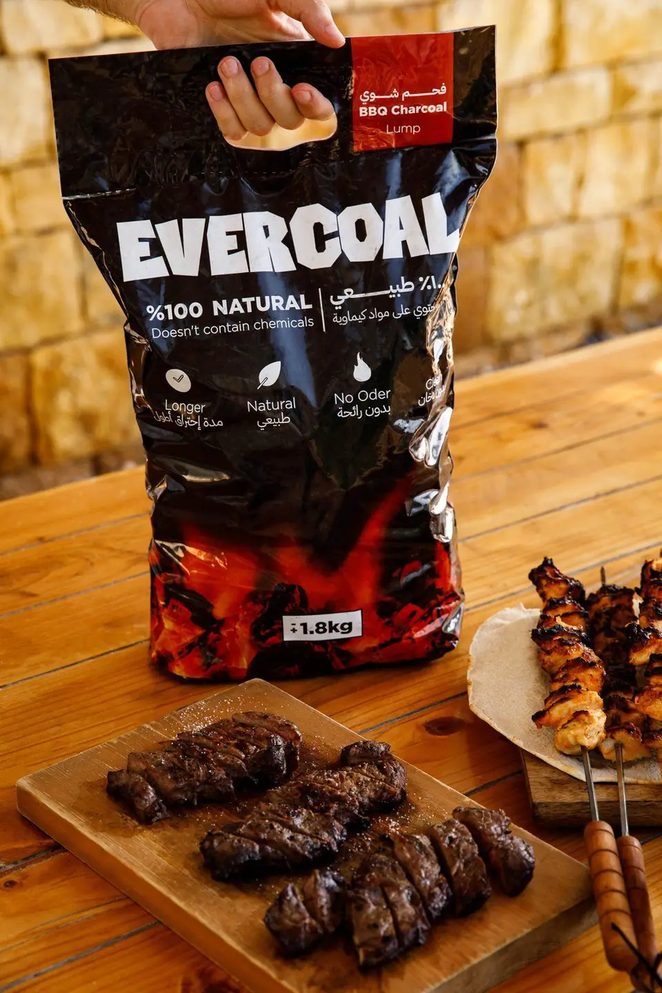 Evercoal charcoal bag with grilled meat