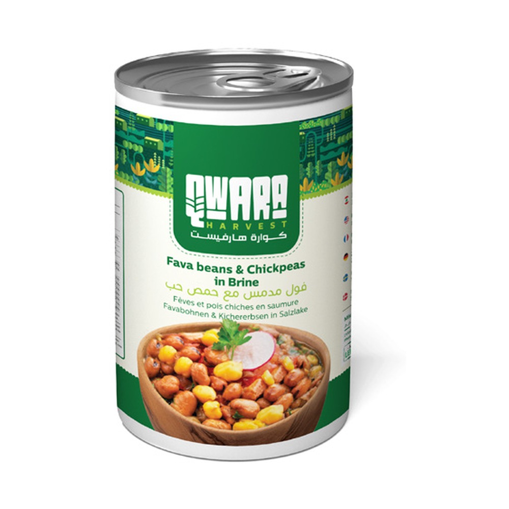 Fava Beans & Chickpeas in Brine فول مدمس مع حمص حب - Qwara Harvest - 400g
