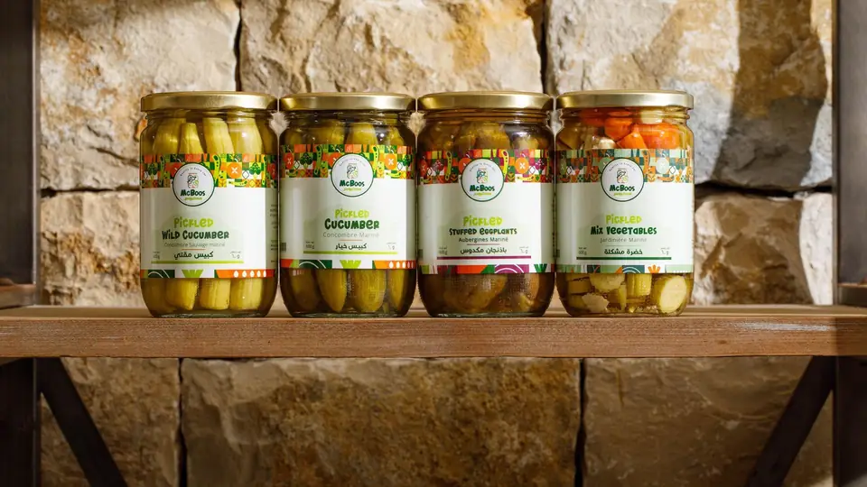McBoos pickle jars on a shelf