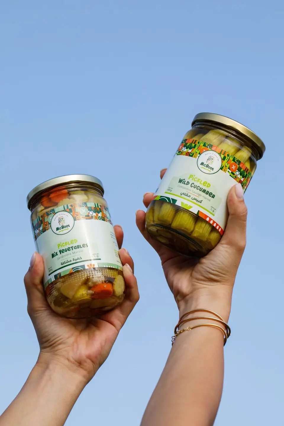 McBoos pickle jars against the sky